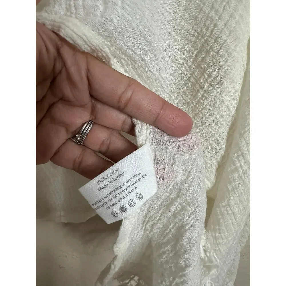 The Handloom Los Angeles Cotton Gauze Wrap Shawl Poncho Ivory One Size
